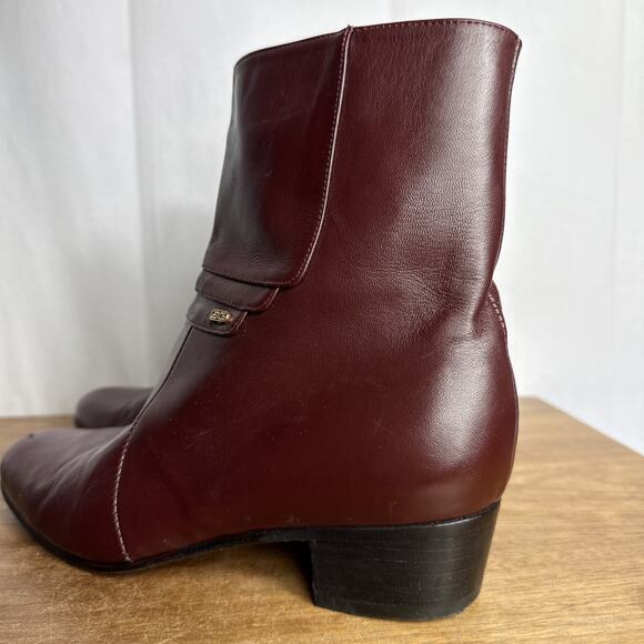 Besserro Ankle Dress Boots Men's 7.5 Goat Leather Dark Red Wine Burgundy Heeled - Picture 3 of 14